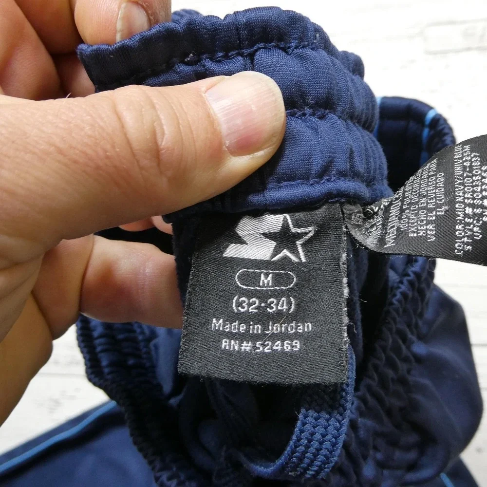 Starter‎ Track Pants Mens Medium Blue Knit Elastic Waist Zip Pocket Side Stripe